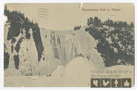 Carte postale noir et blanc; les Chute Montmorency en hiver